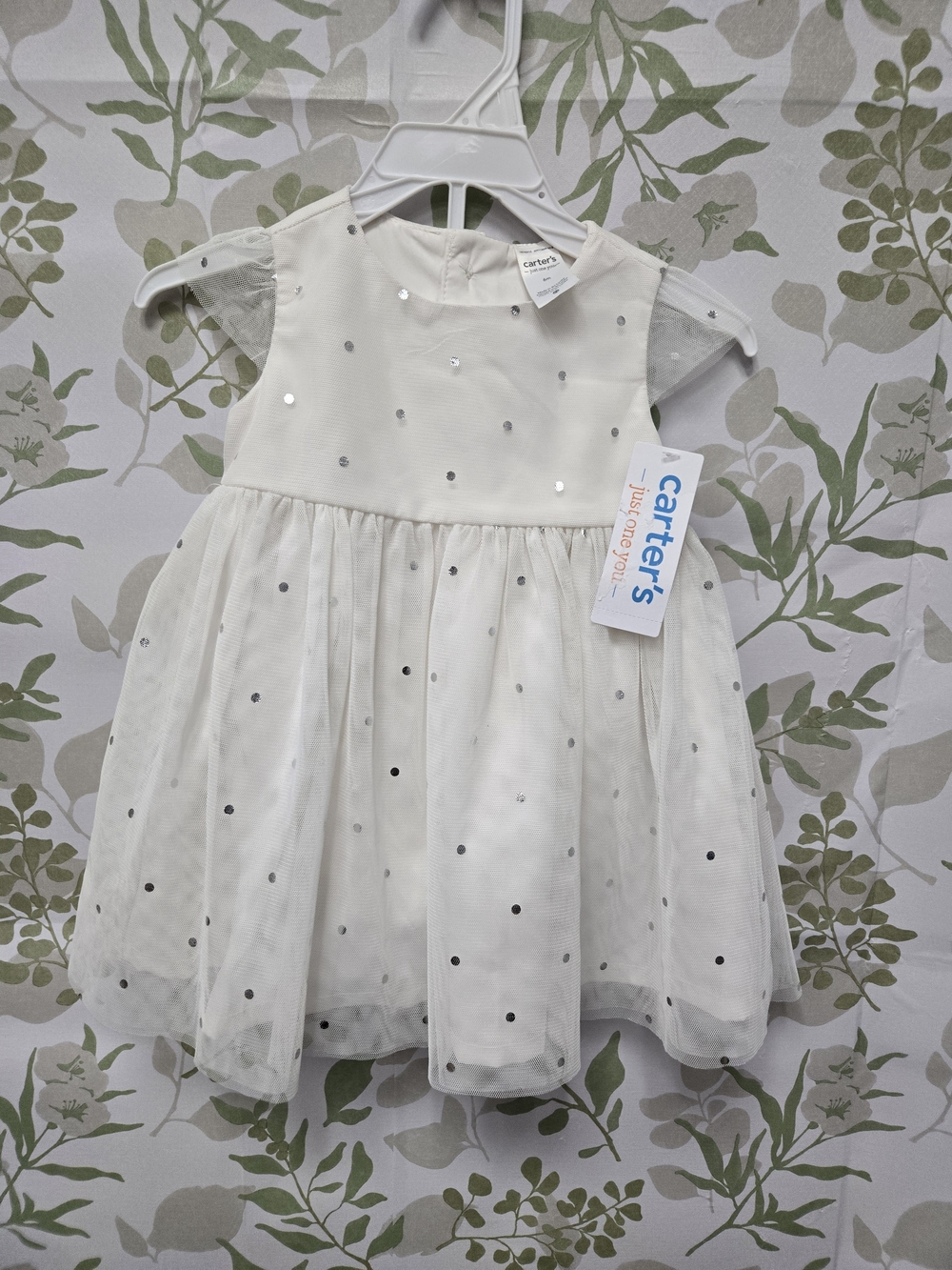 Carter's Ivory Tulle Dress with Silver Sequin Dots